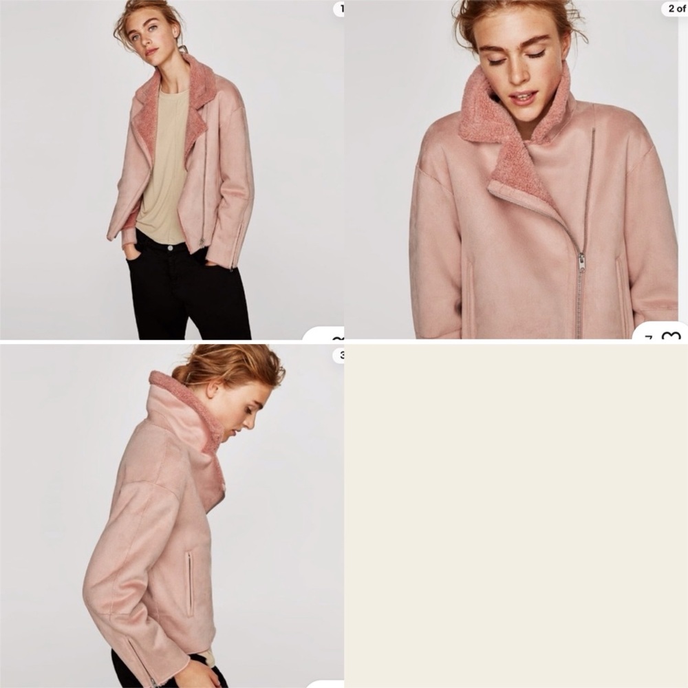 ZARA Cropped Jacket Suede Effect Faux Sherpa- Pink Size M